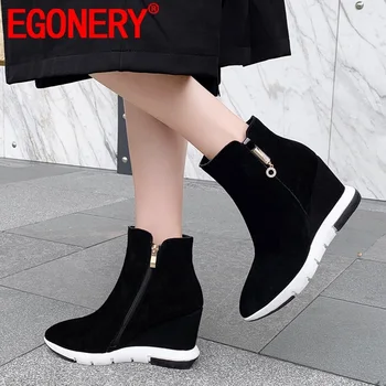 EGONERY Sıcak Satış Kadın Ayakkabı 2022 Bahar Yeni Moda Sivri Burun İnek Süet Ayak Bileği Botları Dışında Süper Yüksek Topuklu Zip bayan ayakkabıları 10