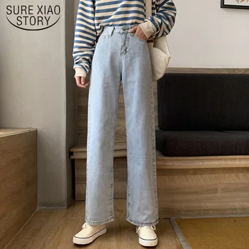 Kadın Kot Yüksek Bel Elbise Geniş Bacak Denim Giyim Mavi Streetwear Vintage Kalite 2021 Moda Harajuku Düz Pantolon 17365 8
