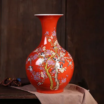 Jingdezhen El-boyalı Seramik Vazolar Çiçek Modern Basit Yeni Çin Oturma Odası Dekoratif Dolap erik çiçeği desen vazo 4