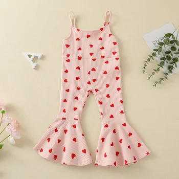 Aşk Kalp Baskılı Tulum Bebek Kız Tulumlar Askı Kolsuz Elastik Flare Pantolon Bebek Sevgililer Günü Yaz Giyim 18