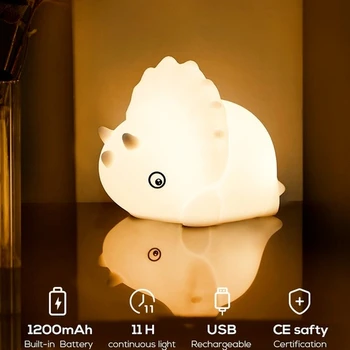 Sevimli Dinozor USB şarj edilebilir gece lambası Dokunmatik Sensör Silikon Hayvan Renkli Uyku Lambası Yatak Odası Çocuk Çocuk Bebek Hediye