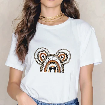 Disney Mickey Leopar Baskı Moda T Shirt Kadın Amerikan Harajuku Yaz Kısa Kollu Y2k Giysileri Ücretsiz Kargo Kadın T-shirt 2