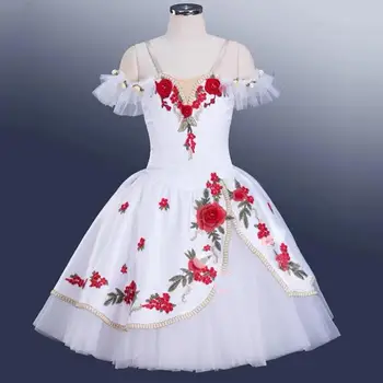 Beyaz Uyanış Flora Romantik Tutu Uzun Profesyonel Bale Dans Tutu Elbise Kızlar İçin Performans Yarışması Kostümleri 3