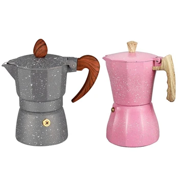 2 Adet Kahve Makinesi Mocha Cezve Moka Alüminyum Filtre Moka Pot Kahve Makinesi, Gri ve Pembe 10