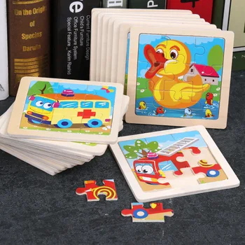 Çocuk Oyuncak Ahşap Bulmaca Ahşap 3D yapboz oyuncak Çocuklar için Bebek Karikatür Hayvan / Trafik Bulmacalar eğitici oyuncak 11 * 11CM 17