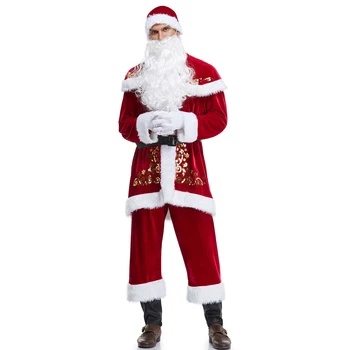 Noel Noel Baba Takım Elbise Yetişkin Noel Cosplay Kostüm Kırmızı Deluxe Kadife Fantezi 7 adet Set Noel Partisi Adam Kostüm S-XXL 17