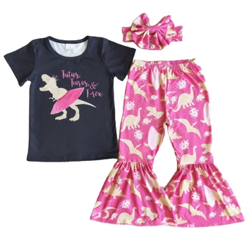 Ruffles Kısa Kollu Yaz Bebek T-shirt Dinozor Kıyafet Çan Pantolon Bebek Kız Giysileri Çocuk Giyim Kız giyim setleri 15
