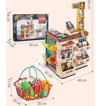Çocuk simüle süpermarket satış masası alışveriş sepeti kombinasyonu takım süpermarket tarama kasiyer oyuncak