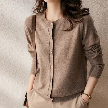 LJS XLS Kore Katı Temel Uzun Kollu Kadın Kazak 2021 Sonbahar Kış Vintage örme hırka Kazak Yumuşak sıfır yaka bluzlar Femme 5