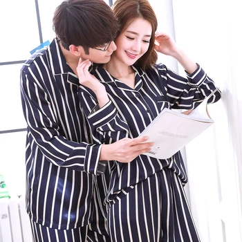 Yeni Kore Versiyonu İpek Pijama Erkekler Uzun Kollu İki parçalı Takım Elbise Ev Giyim Kadın Çiftler Bahar Sonbahar Pijama H5523