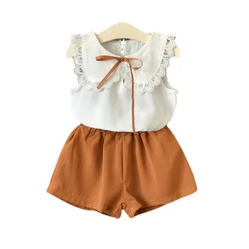 Yeni Yaz Sevimli Bebek Kız Giysileri Takım Elbise Moda Çocuk Katı Yelek Şort 2 adet / takım Toddler Rahat Kostüm Bebek Çocuk Eşofman 13