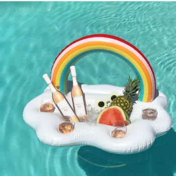 Şişme yatak Gökkuşağı Bulut İçecek Bardak Tutucu Yaz Oyuncaklar Plaj Partisi Mini şişme havuz Yüzen Masa Bar Tepsisi Oyuncak