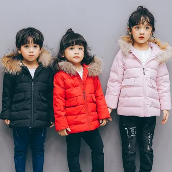 2019 Yeni Erkek Kız Beyaz Ördek Aşağı Ceket Kış Çocuk Bebek Kürk Yaka Ceket Mont Çocuk Giyim için 2-7 yıl 14