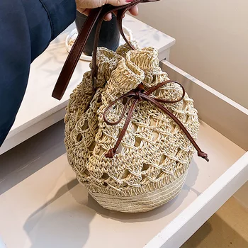 Hasır çanta kadın 2022 yeni moda niş omuzdan askili çanta yaz çok yönlü Kova Çanta Messenger dokuma kadın çantası 11