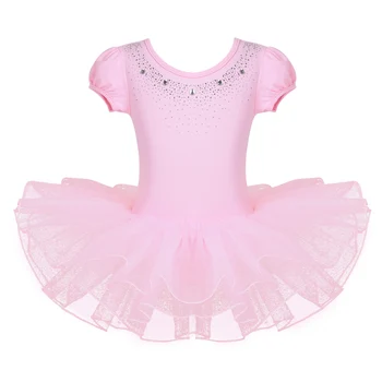Çocuk Kız Bale Tutu Elbise Kısa Kollu Sparkly Rhinestones Bale Dans Jimnastik Leotard Elbise Bebek Kız Prenses Elbiseler 16