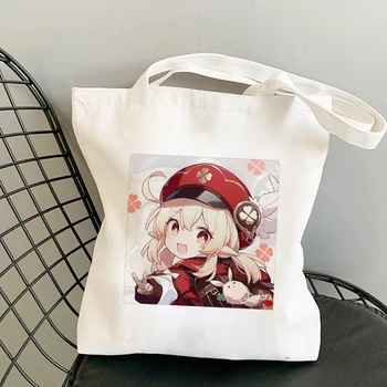 Kanvas Çanta Alışveriş Çantası Genshin Oyunu Kawaii Anime Alışveriş Çantaları Çanta omuzdan askili çanta gündelik çanta Kadın Yüksek Kapasiteli Eko Çanta 12