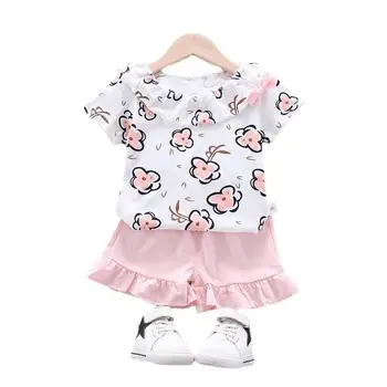 Yeni Yaz Bebek Moda Giysileri Çocuk Kız Dantel T Shirt Şort 2 adet / takım Çocuklar Bebek Sevimli Giyim Toddler Pamuk Spor 12