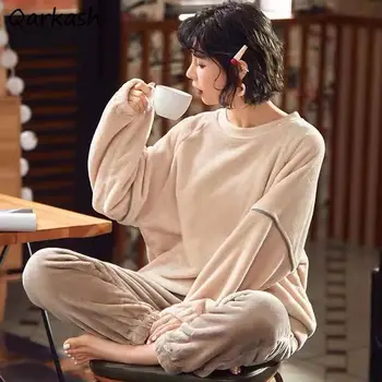 Pijama Setleri Kadınlar Sıcak Sonbahar Pazen Ins Pijama Rahat İnce Retro Basit Günlük Kore Tarzı Şık Kadın Salonu Fit Yumuşak