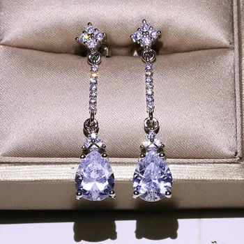 Sevimli Uzun Zincir gümüş saplama küpe Bling Zirkon taşlı Kadınlar için moda takı Kore Küpe S925 Gümüş Renk 10