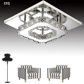 Modern kare Led paslanmaz çelik kristal avize lamba yüksek Power12WHome oturma odası yatak odası parlak lamba tavan ışıkları parlaklık 12
