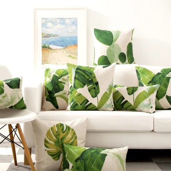 Iskandinav Yeşil bitkiler yapraklar Yastık Örtüsü Suluboya Yaprak minder örtüsü Ev Dekoratif Keten yastık Kılıfı ofis kanepesi