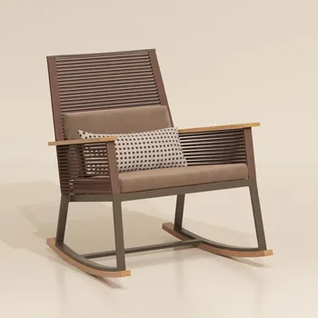 Dış mekan alüminyum mobilya tasarımı metal sallanan sandalye bahçe salonu tik kolluklu sandalye 10