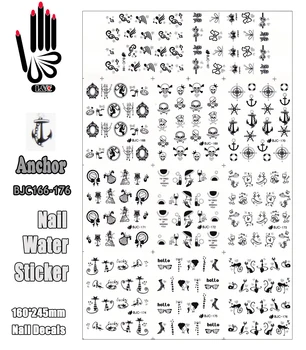 11 Sheets / Lot Su Tırnak Etiket BJC166 - 176 Siyah Glitter Kedi Çapa Tırnak Sanat Su Etiket Tırnak Dövme (11 tasarımlar 1) 6
