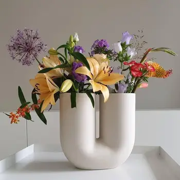 U şeklinde seramik vazo, çiçek konteyner, İskandinav ev dekorasyon, kapalı kitaplık masaüstü dekorasyon aksesuarları vazolar ev dekor 2