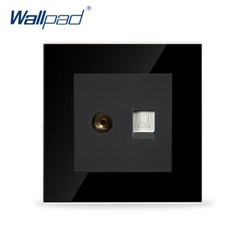 Wallpad TV ve Veri Soket Siyah Kristal Cam Anahtarı 86 * 86mm Televizyon ve Bilgisayar RJ45 Veri Soket Jack, ücretsiz Kargo 1