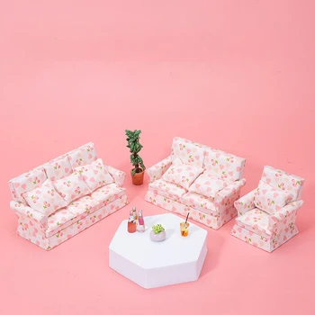 1: 12 Bebek evi mini mobilya kiraz aşk kanepe üç parçalı model sahne