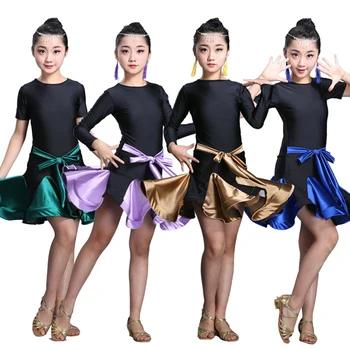 Latin Dans Elbise Kızlar için EN UCUZ Sineklik Salsa Elbise Kız Dans Elbise D0032 ile bel kemeri Ruffled Hem 13