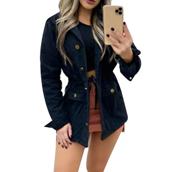 Kadın Düğme Ceket Ofis bayan Sonbahar Ceket İnce Cep Zarif Dış Giyim Vintage Ceket İpli Streetwear Kışlık Mont 12