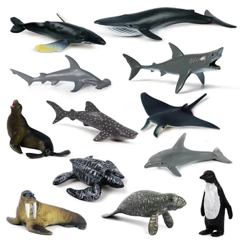 12 Adet Simülasyon Mini Deniz Hayvan Dev Diş Köpekbalığı Katil Balina Mavi Balina Köpekbalığı Penguen Yunus Modeli Oyuncak 9