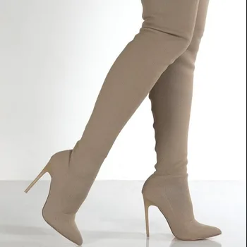 Boyutu 36-43 Kadın Over-the-diz Çizmeler Sivri Burun Ince Topuk Kayma Parti Kulübü Kış kadın ayakkabıları Fermuar Seksi Yüksek Topuklu