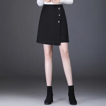 2021 Sonbahar Kış Kadın Yüksek Bel Zarif Siyah Mini Etek Ofis Bayan İnce Rahat Kore Bodycon Takım Elbise Etekler 5887 6