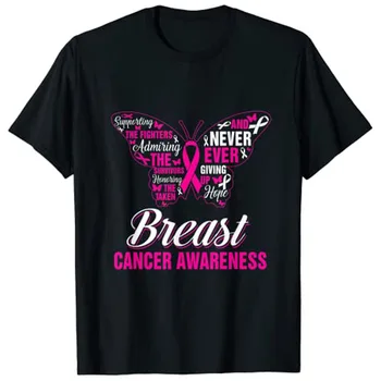 Meme Kanseri Bilinçlendirme Kelebek Pembe Kurdele Umut T-Shirt Grafik T Shirt Harajuku 19