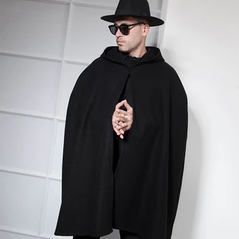 Avrupa ve Amerikan moda erkek gece kulübü DS uzun siyah saçaklı kapşonlu yarasa gömlek pelerin pelerin erkek koyu sihirbazı 8
