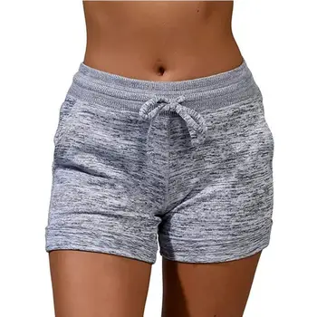 2021 Dipli Çabuk Kuruyan Şort Yoga Pantolon Eğlence Spor Bel Lace Up Elastik Şort Kadın Spor Tayt Cepler ile 4