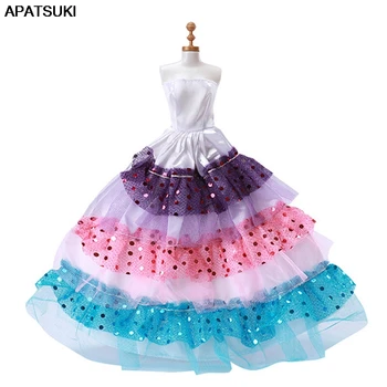 Renkli Gökkuşağı Katmanlı Bebek Elbise Giysileri barbie bebek Kıyafetler Parti Kıyafeti Dans Kostüm 1/6 BJD Bebek Aksesuarları Oyuncaklar 17