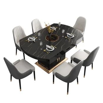 Modern Çin tarzı yemek masası seti ahşap cam çok masa rahat sandalyeler mobilya yemek odası için 10