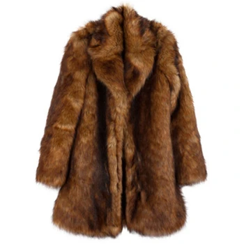Kadın Faux Kürk Uzun Ceket 2020 Bayan Moda Kış Taklit Tilki Kürk Palto Tüylü Sıcak Kürklü Yatak Açma Yaka Kadın Giyim Kahverengi 13