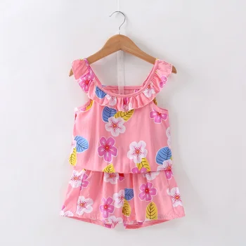 Yeni Bebek Kız Giysileri Rahat bebek Kız Giyim Seti Kızlar Yaz Takım Elbise Sinek Kollu Çiçek Baskılı Setleri Yelek + Şort 2 ADET Takım Elbise 16