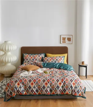100 % Mısır Pamuk Ultra Yumuşak Yorgan yatak örtüsü seti ile Fermuar Kapatma ve Bağları Renkli Yumuşak Nefes yatak çarşafı Yastık shams 4