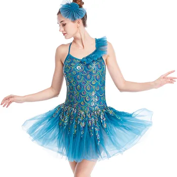 Kadınlar İçin bale Dans Elbise Sequins Bale Tutu Dans Leotard Yetişkin Dans Giyim Mavi Balerin Elbiseler Sahne Kostüm JL1467 12