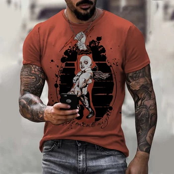 Yaz Retro kısa kollu erkek tişört 3D Baskı Kel Kadın İnce Polyester Nefes Harajuku Yuvarlak Boyun T-Shirt Sokak 5