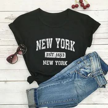 New York Ülke Yaşam Gömlek Kadın %100 % Pamuk Tişört Unisex Komik Yaz Rahat Kısa Kollu Üst Tee 4th Temmuz Gömlek 19
