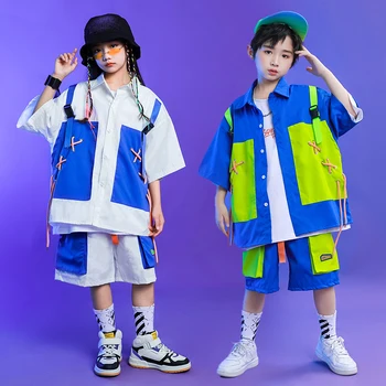 Çocuk Performans Giyim Hip Hop Kpop Giyim Kız Erkek Gevşek Balo Salonu Hip Hop Dans Kostümleri Streetwear DQS10211 15