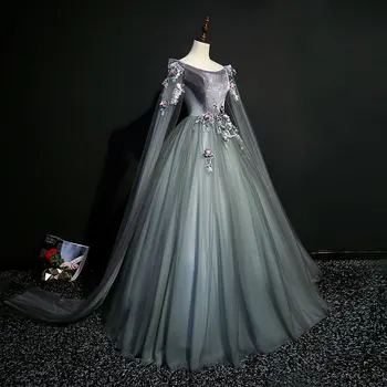 koyu gri 18th yüzyıl taç giyme cosplay balo ortaçağ elbise Rönesans elbise kraliçe Victoria Belle balo kostüm