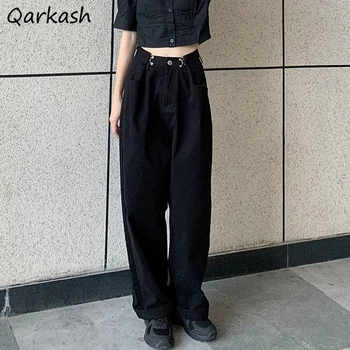 Kot Kadın Geniş Bacak İmparatorluğu Harajuku Streetwear Serin Basit Şık Bahar Günlük Pantolon Casual Vintage Baggy Siyah Öğrenciler 9
