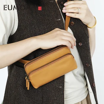 Kadınlar için EUMOAN Deri cep telefonu çantası, küçük paket, kadınlar için basit inek derisi çanta, mini göğüs çantası 13